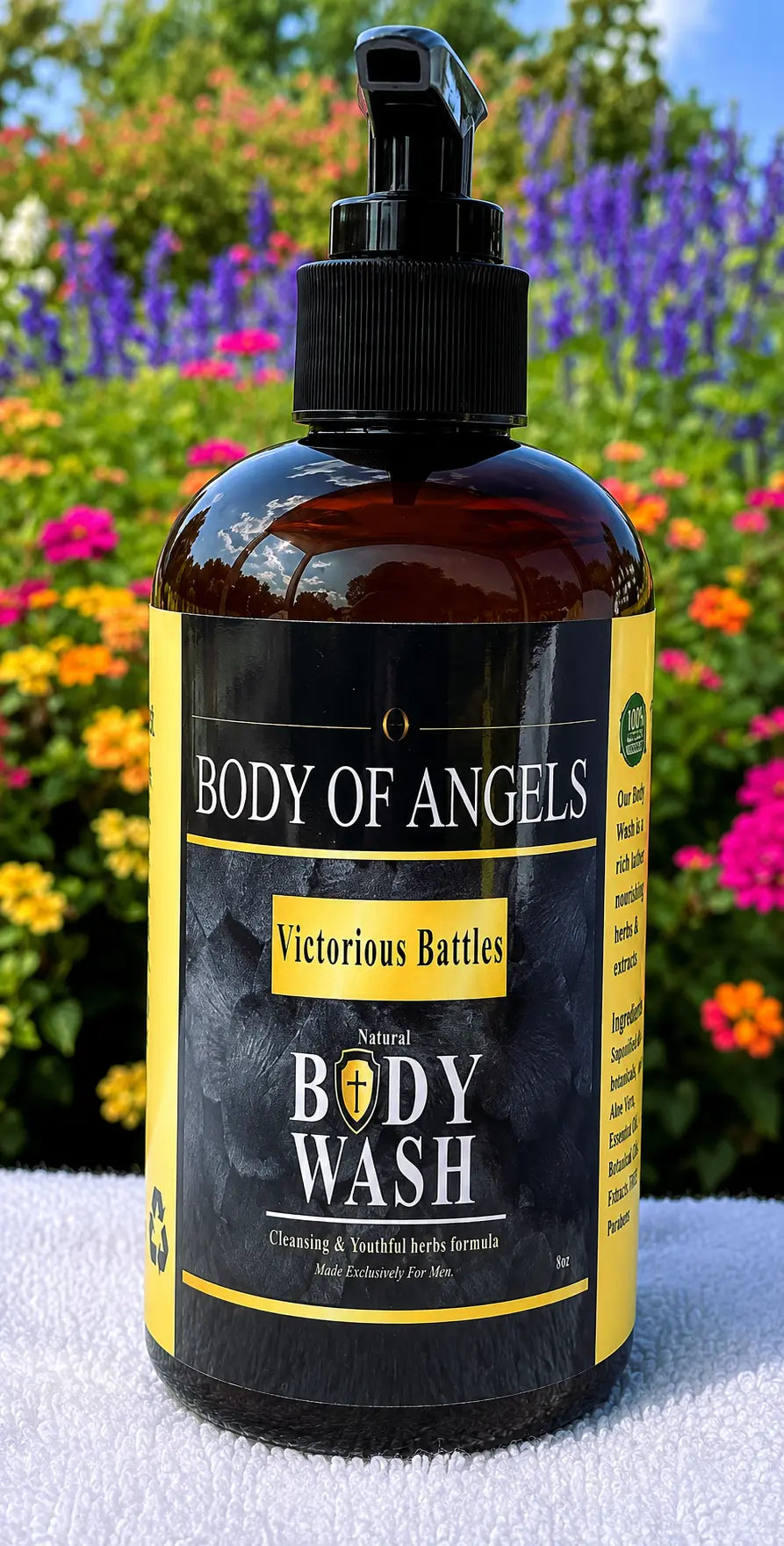 Victorious Battles, Natural herbal Body Wash 8oz, patchouli, cedarwood, sandalwood, lavender, tea tree, jojoba oil, rosemary and wildcrafted herbs.