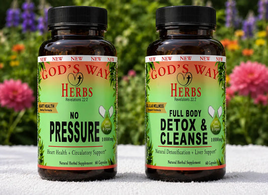 Wellness Package #1 with Full Body Detox & No Pressure natural herbal cleanse, No Pressure (60ct) natural herbal supplements, digestion, heart health, pressure, immunity by god's way herbs, dandelion root, chaparral, nopal cactus, burdock root, elderberry, yellowdock and more!
