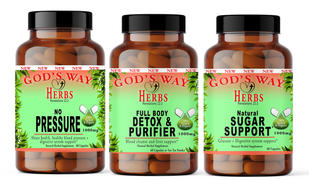 Sugar and Heart health wellness package #5 by Gods Way Herbs, natural supplements, detox, heart, sugar levels support, cleanse, elderberry, nopal cactus, burdock root, yellowdock, chaparral, huereque, prodijiosa and more!