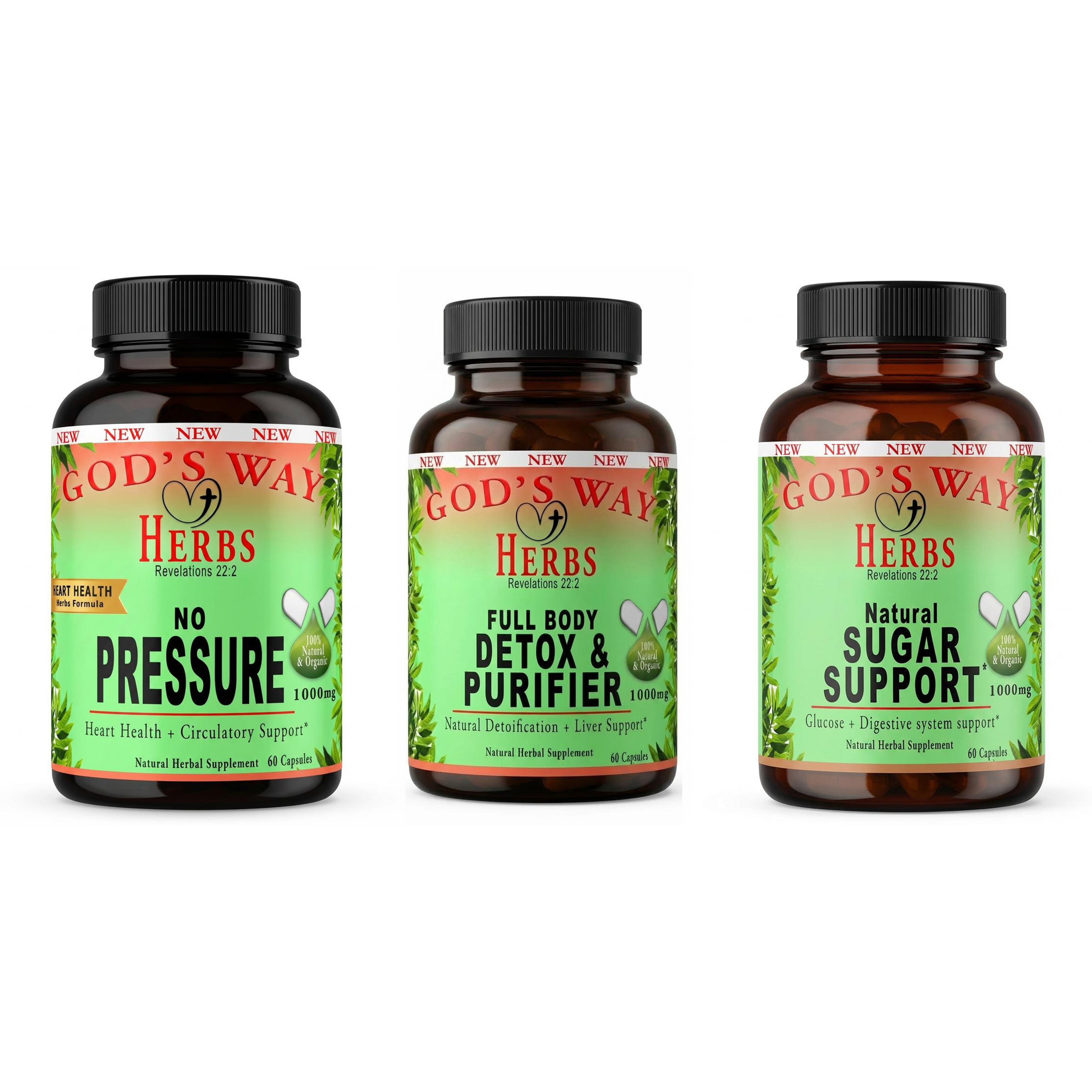 Sugar Support and Heart health wellness package #5 by Gods Way Herbs, natural supplements, detox, heart, sugar levels support, cleanse, elderberry, nopal cactus, burdock root, yellowdock, chaparral, huereque, prodijiosa and more!