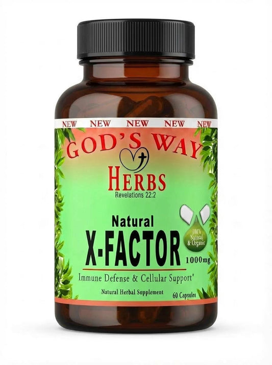 X-Factor 60ct natural herbal supplement formula, X-Factor, godswayherbs.com, pau d'arco, black walnut, hulls, oregano, olive leaf