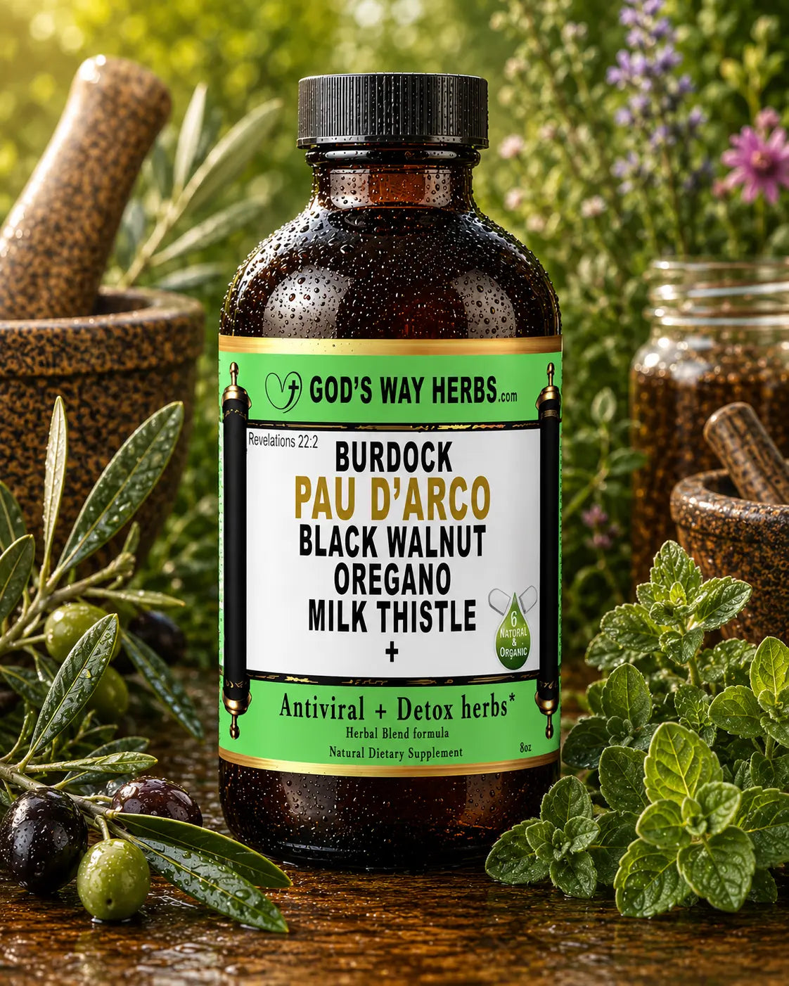 X-Factor Immune Support Herbal Tonic with pau d'arco, black walnut, hulls, oregano, olive leaf and milk thistle.