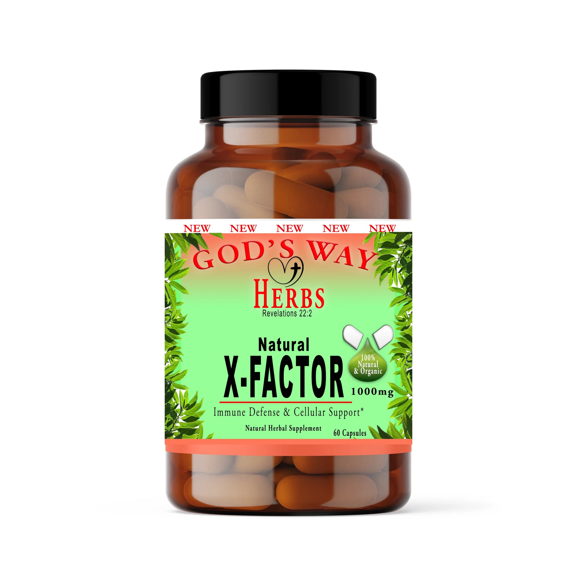 X-Factor 60ct natural herbal supplement formula, X-Factor, godswayherbs.com, pau d'arco, black walnut, hulls, oregano, olive leaf