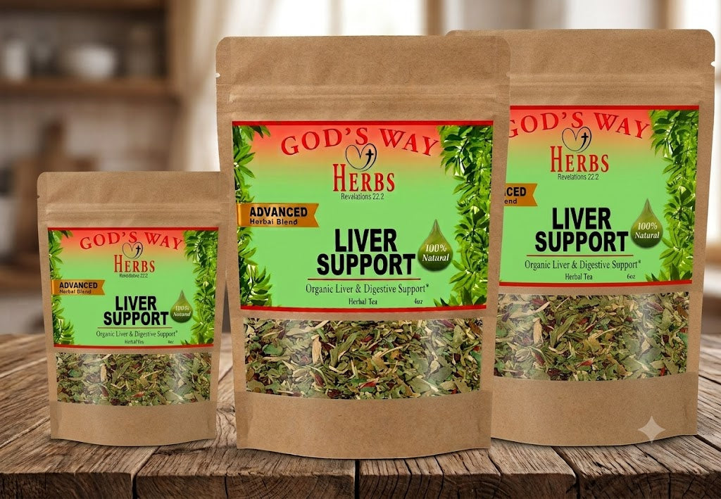 3 God's Way Herbs Liver Support herbal tea pouches.
