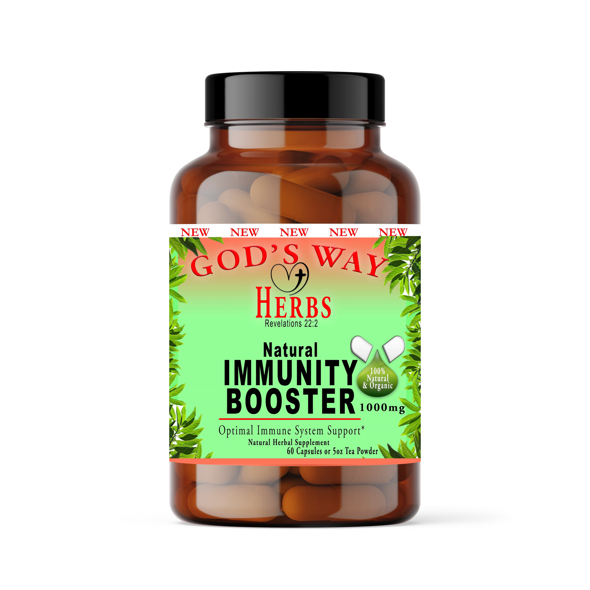 Immunity Booster (60ct) Natural Supplements, echinacea, ginger, pau darco, black walnut, astragalus by God's Way Herbs, tinctures